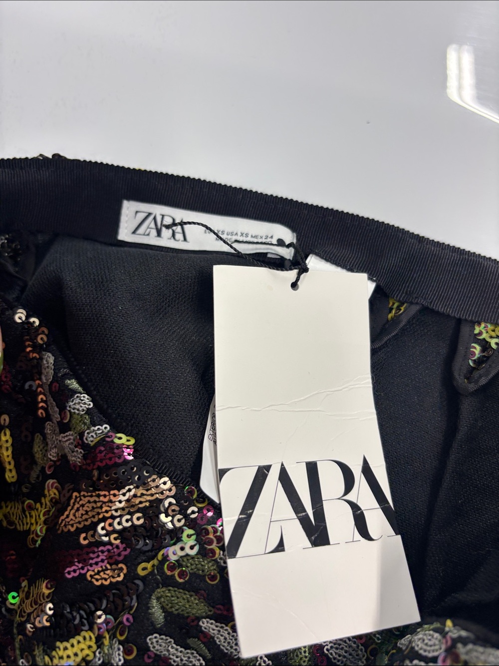 ZARA Sequin Mini Skirt - Black with Multi-Color Sequins - Picture 7 of 8